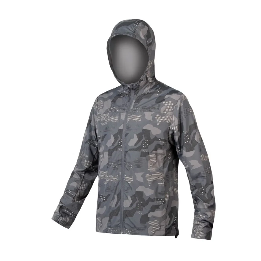 Endura Hummvee Windproof Hooded Shell Jacket L Gray Camo