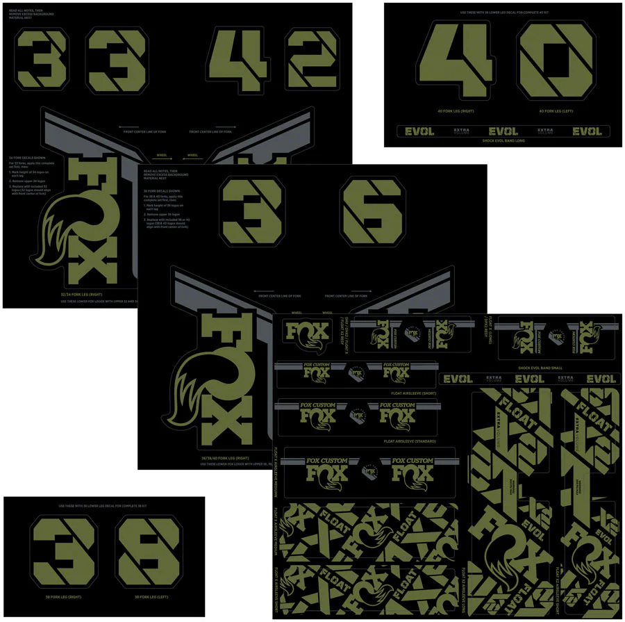 FOX Fork and Shock Decal Kit - Olive Drab - Image 2