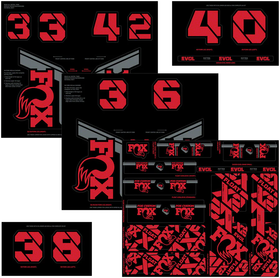 FOX Fork and Shock Decal Kit - Red - Image 2