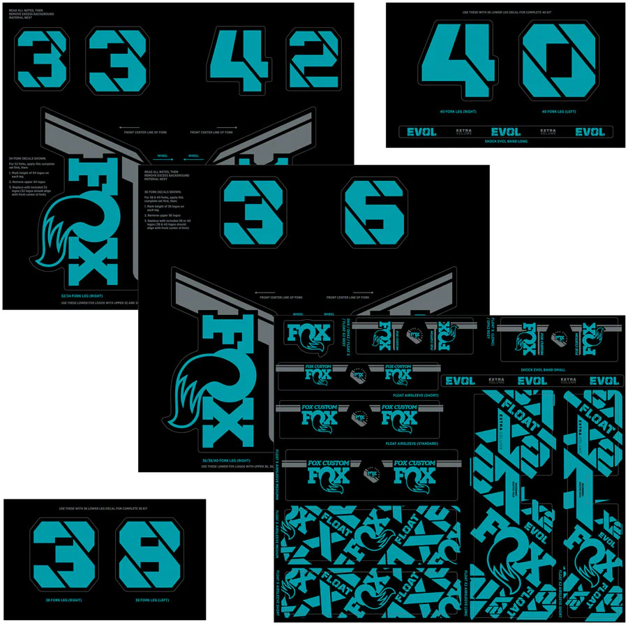 FOX Fork and Shock Decal Kit - Turquoise - Image 2