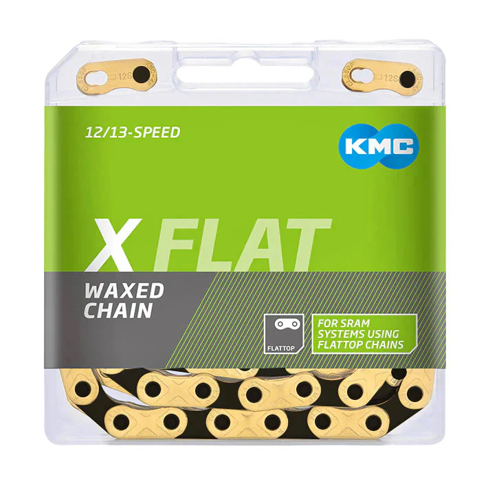KMC X-Flat Waxed Chain - 12/13-Speed 126 Links Compatible SRAM T-Type AXS Systems Ti Gold/BLK