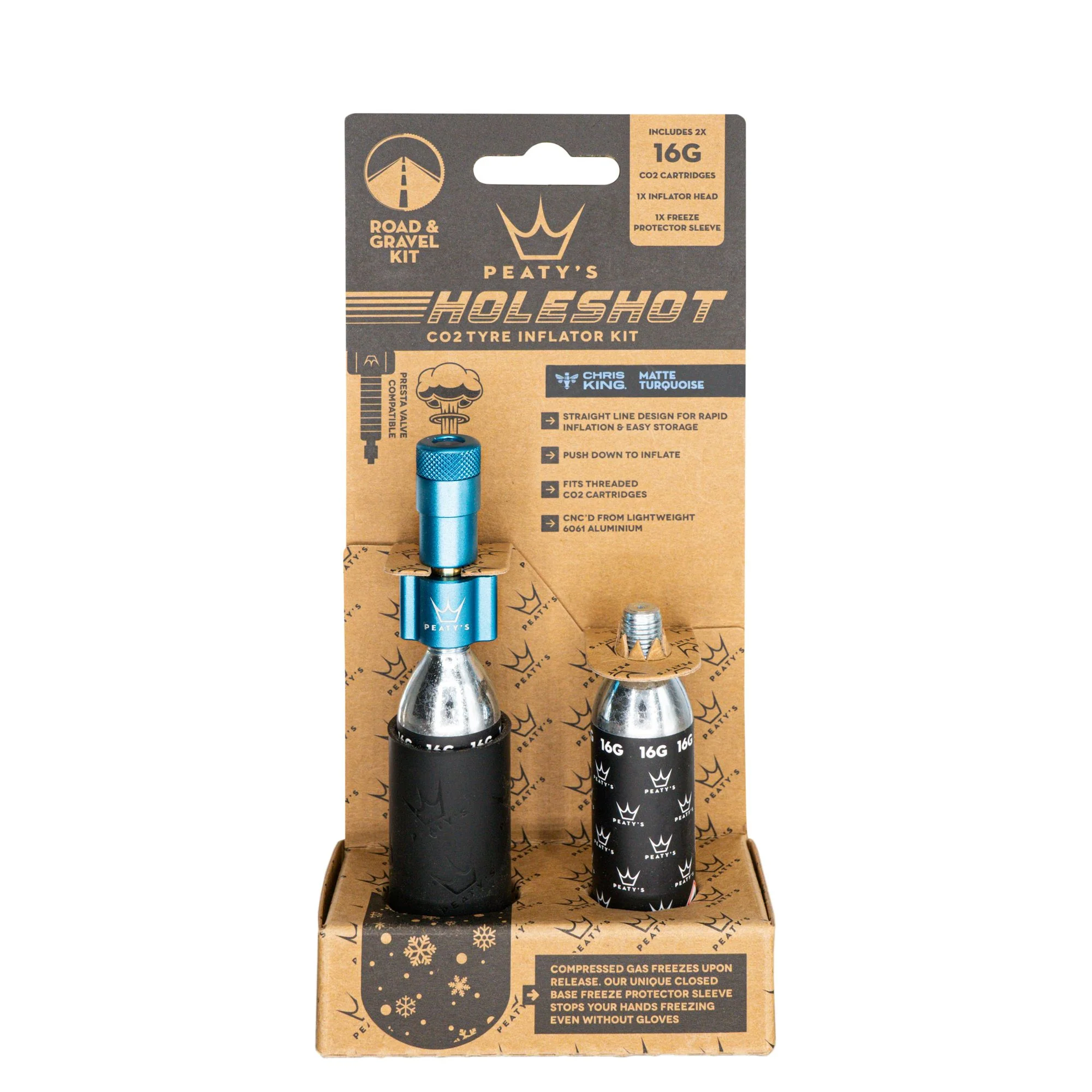 Peaty's Holeshot CO2 Gravel/Road Inflator w/Cart Turqse