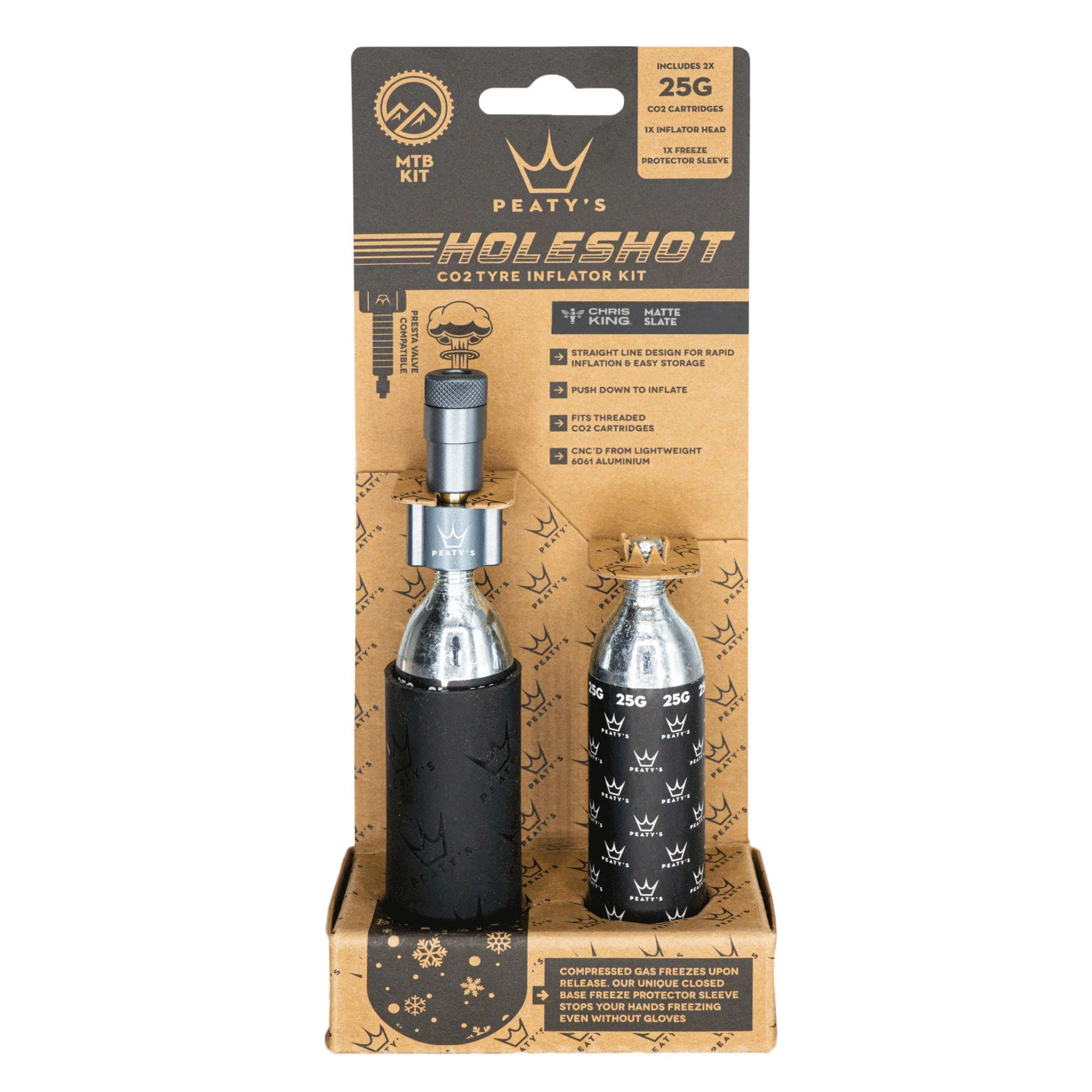Peaty's Holeshot CO2 MTN Tire Inflator Kit w/2x25g Slate