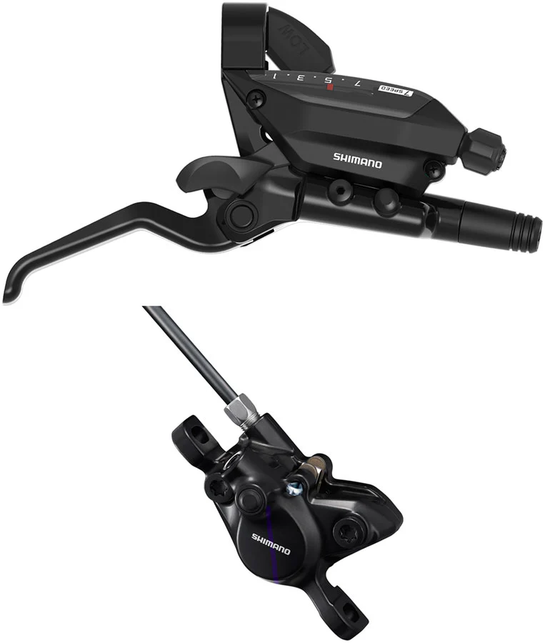 Shimano ST-EF515-7R EZ Fire Plus Shift/Brake Lever BR-MT200 Disc Brake Caliper - Right/Rear 7-Speed Post Mount 2-Piston BLK