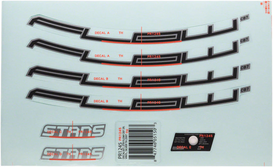 Stan's Flow CB7 Rim Decal - 29" Silver Set