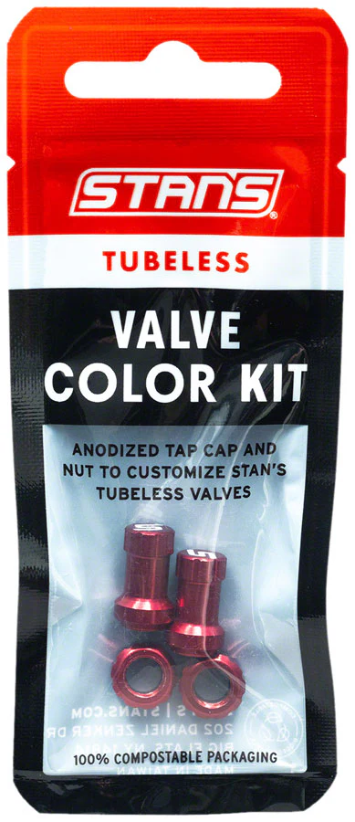 Stan's Tubeless Valve Stem Cap Color Kit - Red Pair - Image 3