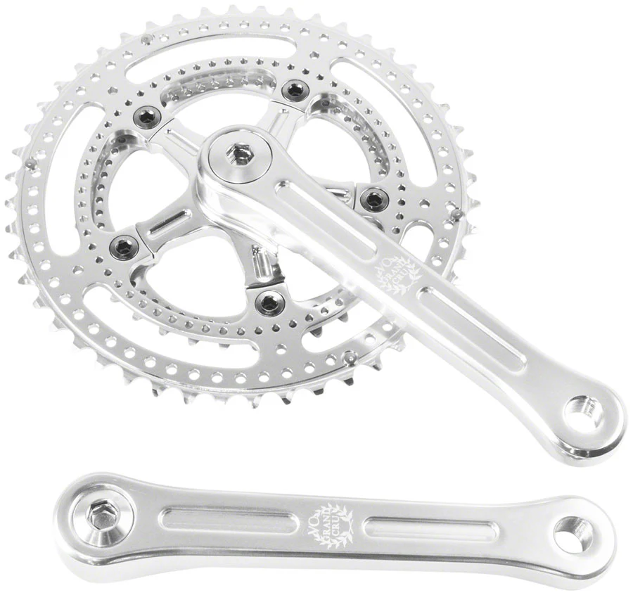 Velo Orange Grand Cru Drillium Cranks - 175mm 8/9/10 Speed 48/34t Square Taper JIS Spindle Interface Polished Aluminum