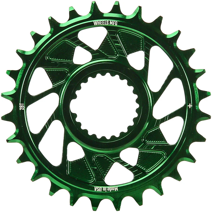Wheels Manufacturing Direct Mount Chainring - 28t Shimano Direct Mount 1.5mm Outboard Offset HG+ Chain Compatible Green