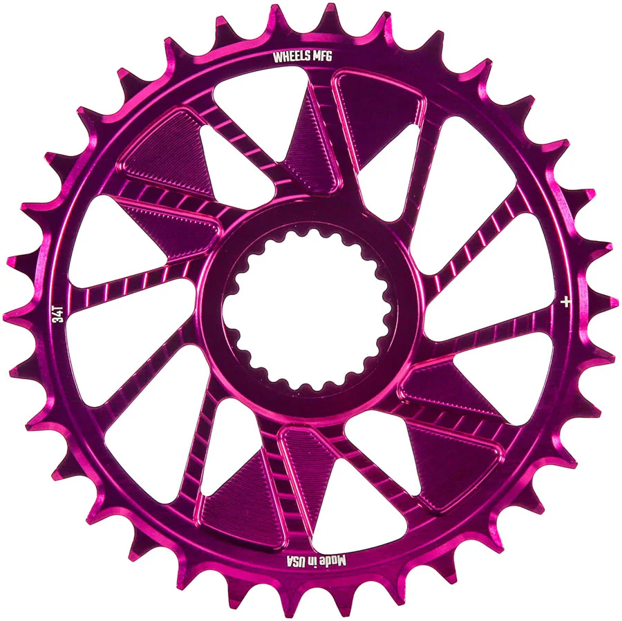 Wheels Manufacturing Direct Mount Chainring - 34t Shimano Direct Mount 1.5mm Inboard Offset HG+ Chain Compatible Purple