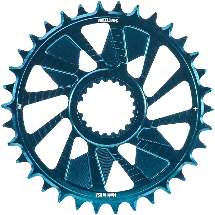 Wheels Manufacturing Direct Mount Chainring - 34t Shimano Direct Mount 1.5mm Outboard Offset HG+ Chain Compatible Teal