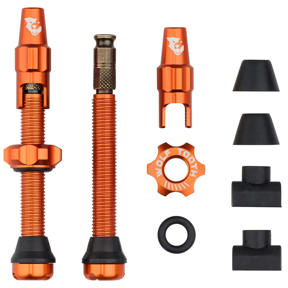 Wolf Tooth Components Tubeless Valve Stem Kit Clik Valve 44mm Orange
